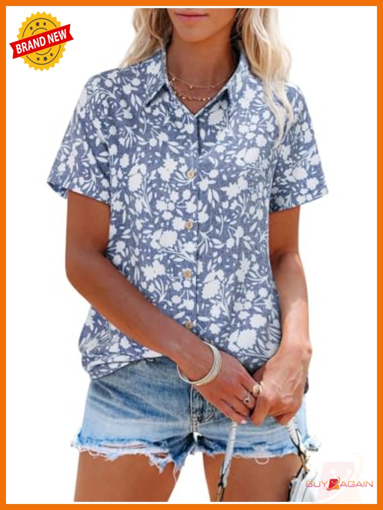 Short Sleeve Linen Button Down Blouse For Women Casual Summer Beach Vacation